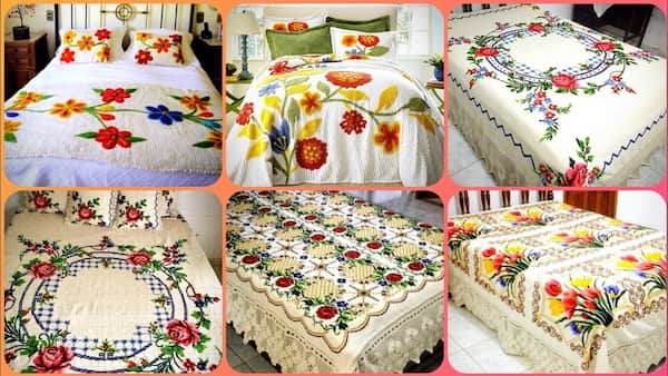 رو تختی گل‌ دوزی شده دستی با طراحی سنتی